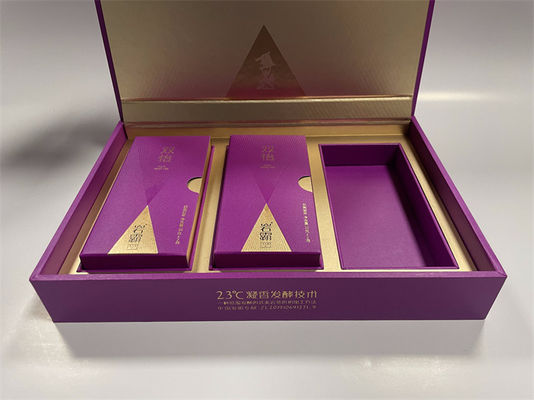 กล่องบรรจุของขวัญสี่เหลี่ยม สีม่วงกล่องปิดแม่เหล็กตามสั่ง